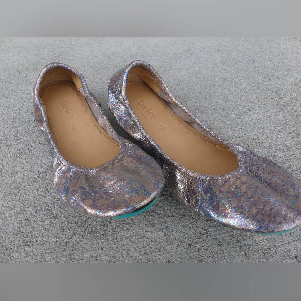 Tieks Iridescent Metallic Ballet Flats with Teal Soles